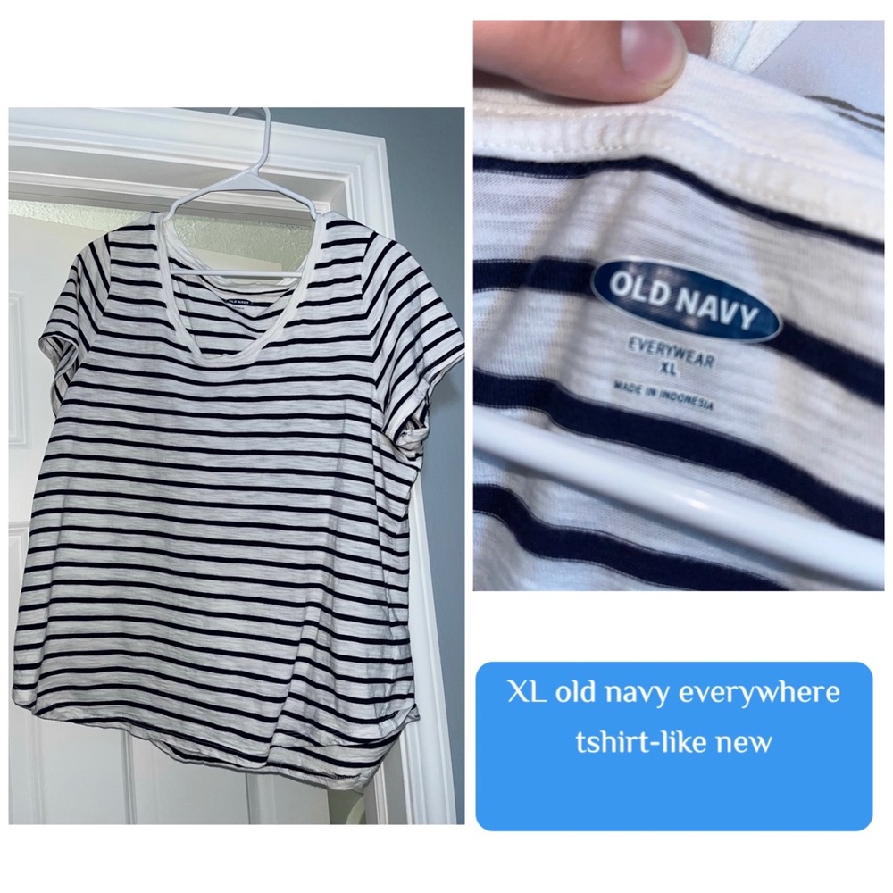 Old Navy Blue and White Striped Short Sleeve Tee